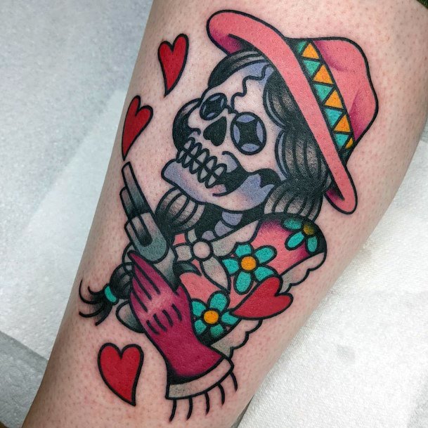 Decorative Cowgirl Tattoo On Female