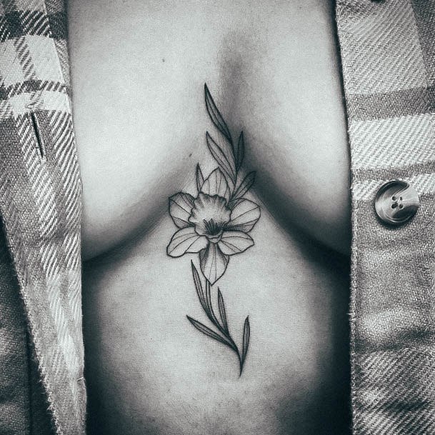 Decorative Daffodil Tattoo On Female