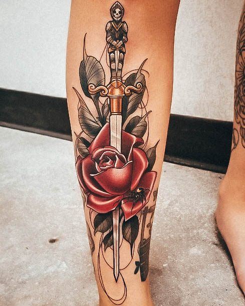 Decorative Dagger Tattoo On Female