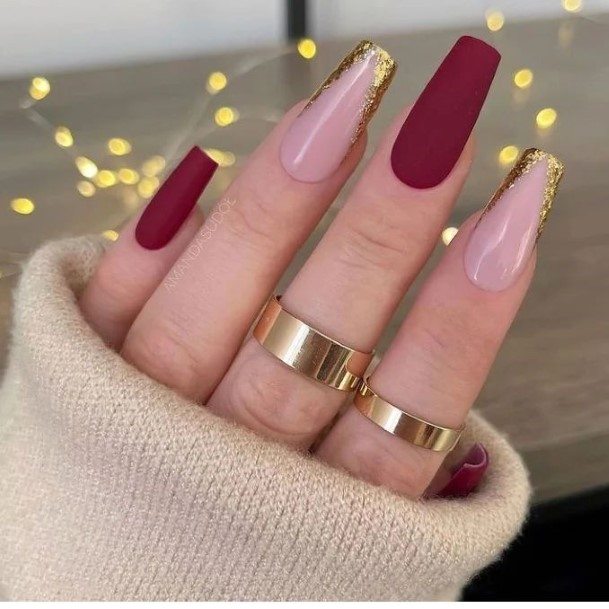 Decorative Dark Maroon Nail On Female