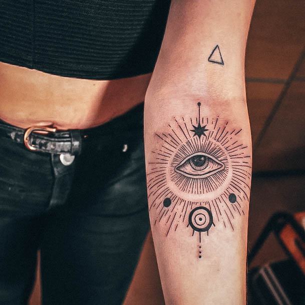 Decorative Evil Eye Tattoo On Female