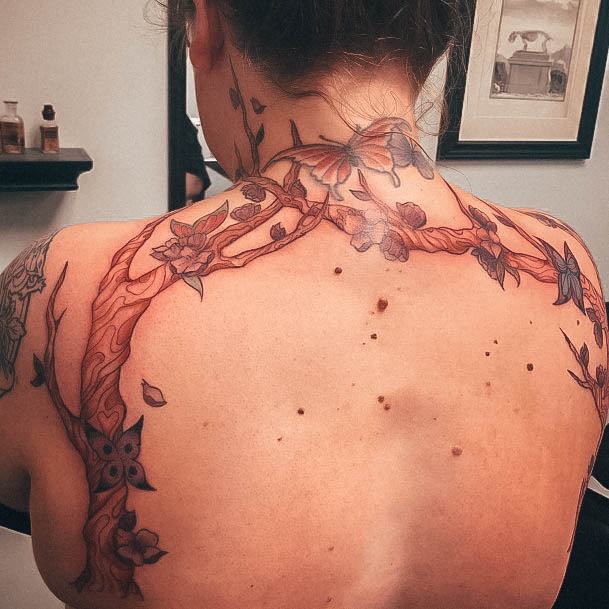 Decorative Family Tree Tattoo On Female