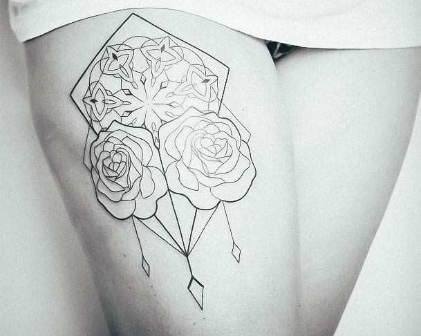 Decorative Fine Line Tattoo On Female