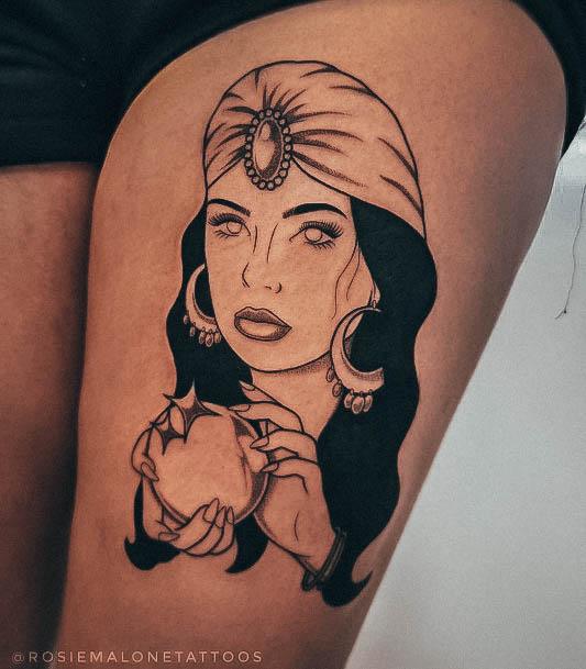 Decorative Fortune Teller Tattoo On Female