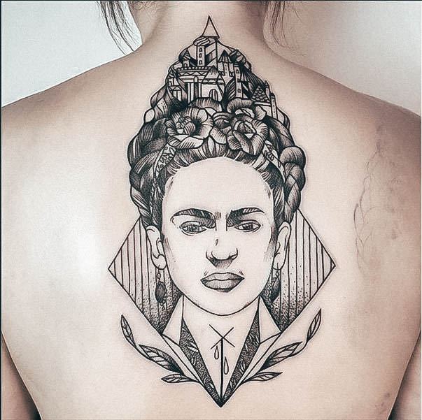 Decorative Frida Tattoo On Female