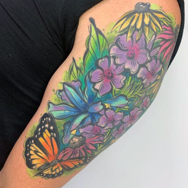 Decorative Gardening Tattoo On Female