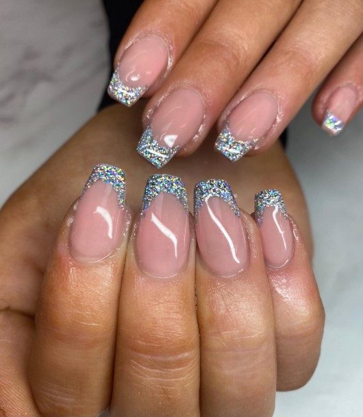 Decorative Glitter French Tip Nail On Female