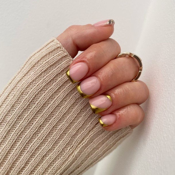 Decorative Gold French Tip Nail On Female