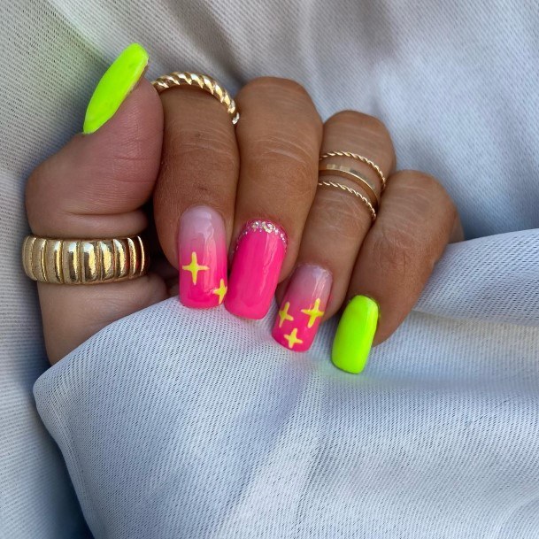 Decorative Green And Pink Nail On Female