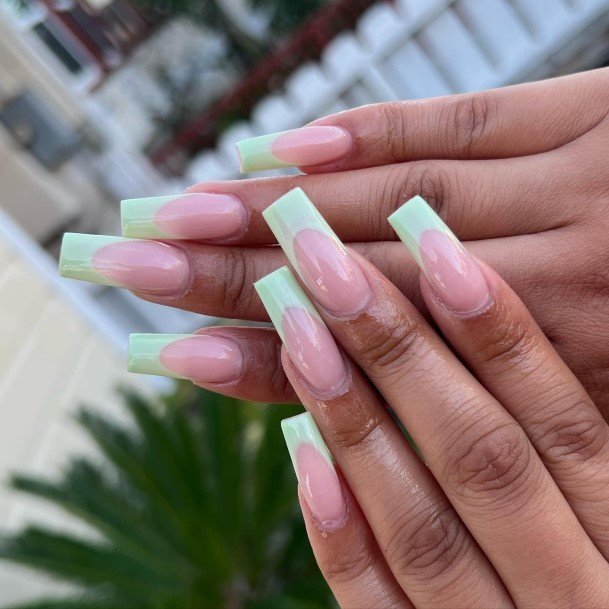 Decorative Green French Tip Nail On Female