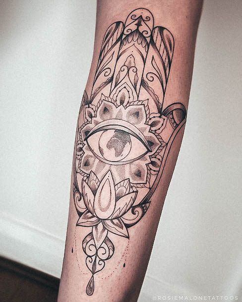 Decorative Hamsa Tattoo On Female