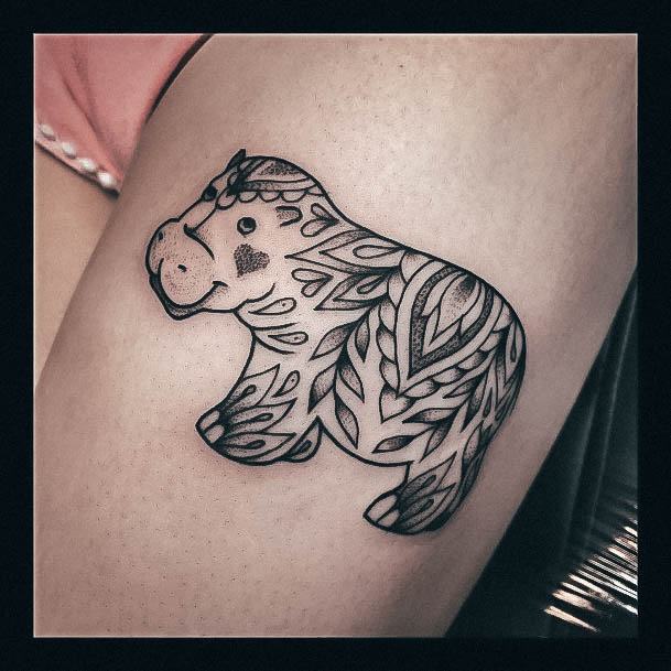 Decorative Hippo Tattoo On Female