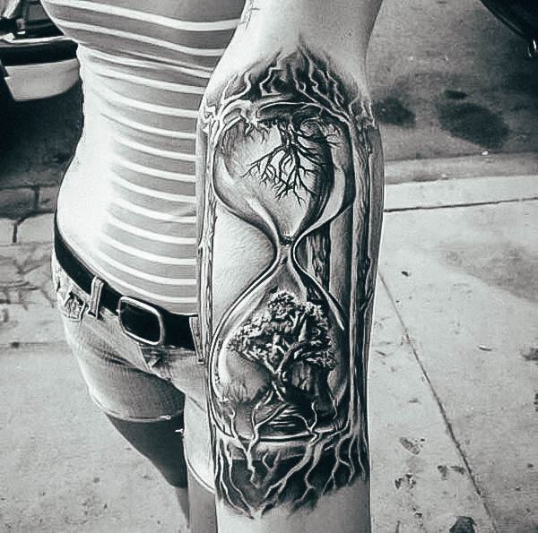 Decorative Hourglass Tattoo On Female Inner Forearm