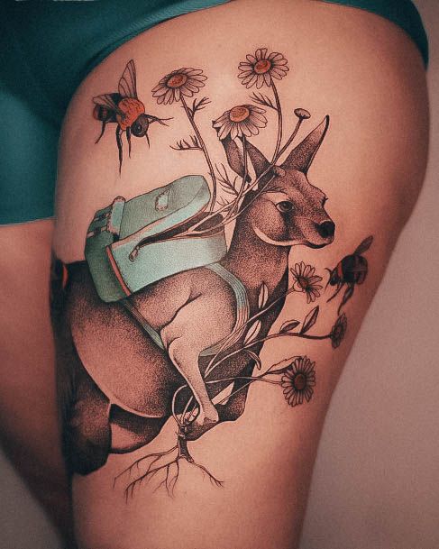 Decorative Kangaroo Tattoo On Female