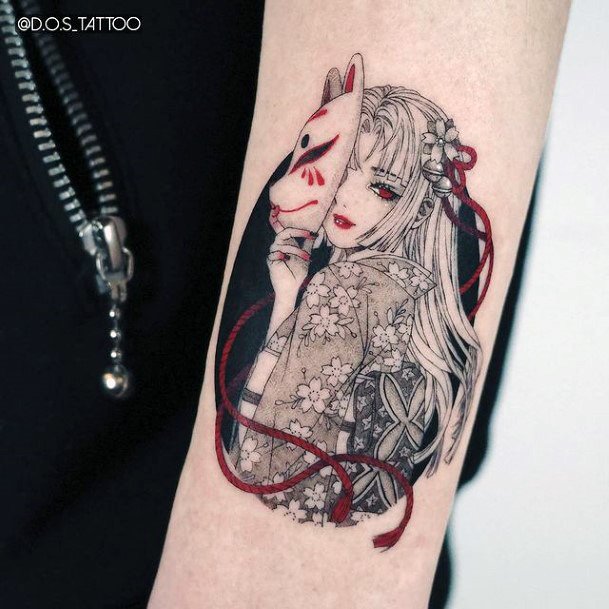 Decorative Kitsune Tattoo On Female