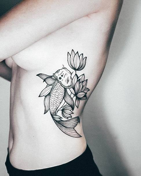 Decorative Koi Fish Tattoo On Female Side