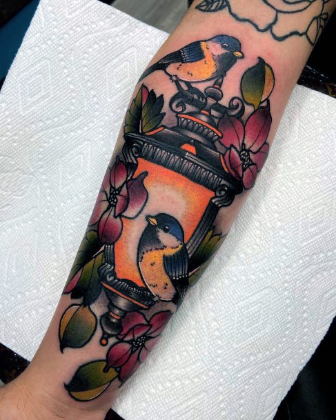 Decorative Lantern Tattoo On Female