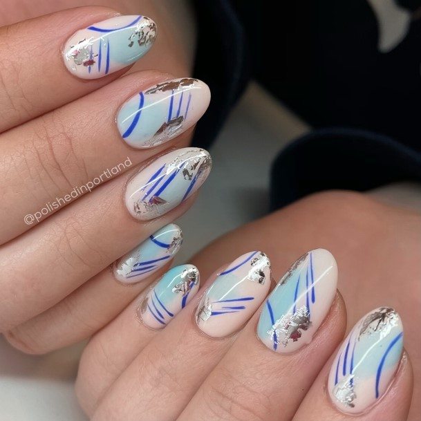 Decorative Looks For Womens Blue And Silver Nail