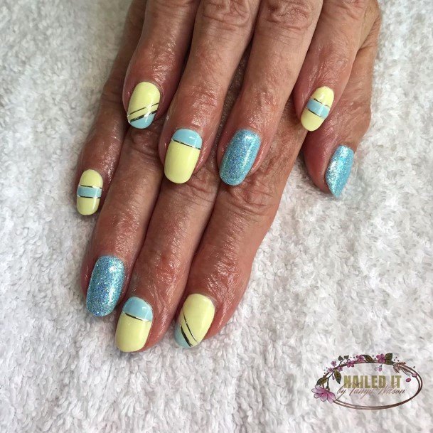 Decorative Looks For Womens Blue And Yellow Nail