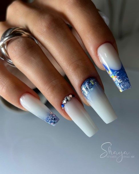 Decorative Looks For Womens Blue Glitter Nail