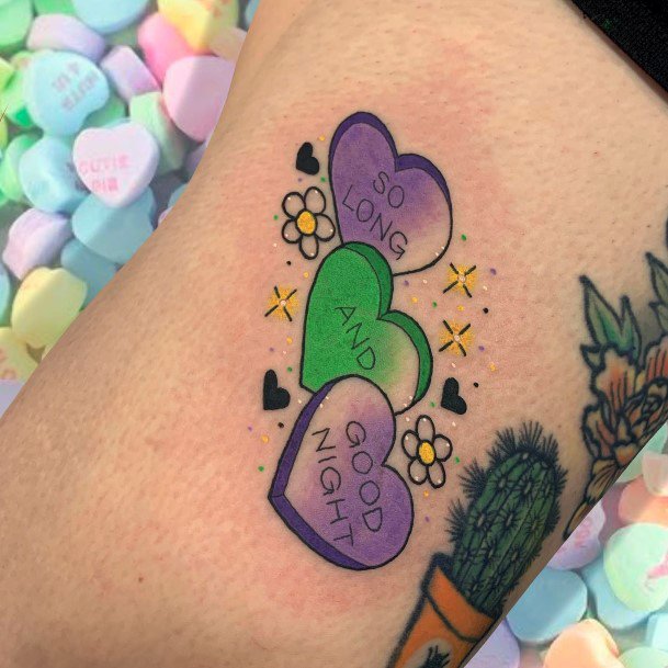 Decorative Looks For Womens Candy Heart Tattoo