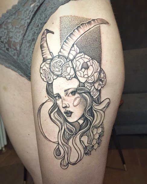 Decorative Looks For Womens Capricorn Tattoo Thigh