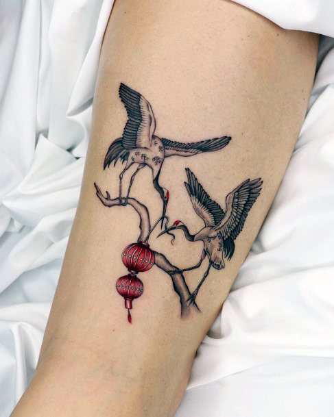 Decorative Looks For Womens Crane Tattoo