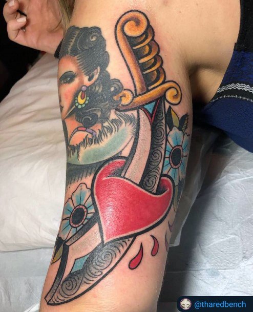 Decorative Looks For Womens Dagger Heart Tattoo