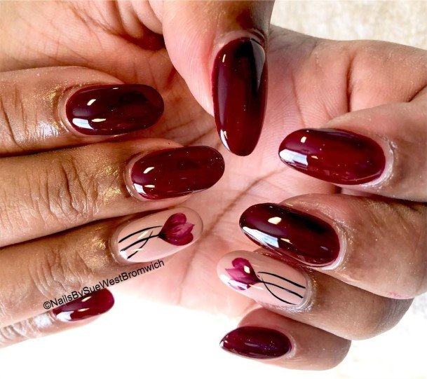 Decorative Looks For Womens Dark Red Nail