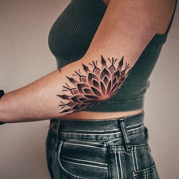 Decorative Looks For Womens Elbow Tattoo Dotwork