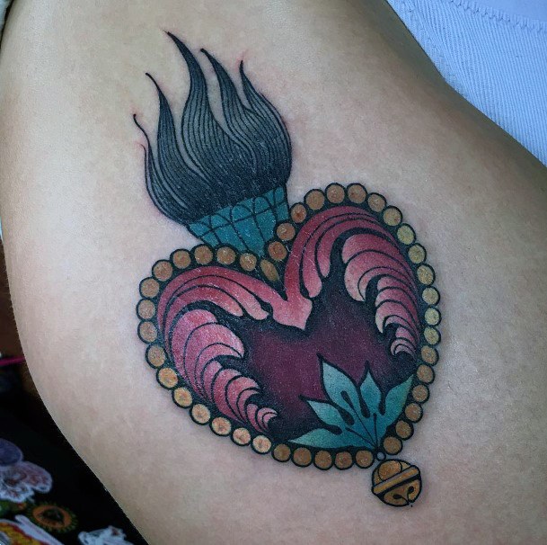 Decorative Looks For Womens Flaming Heart Tattoo