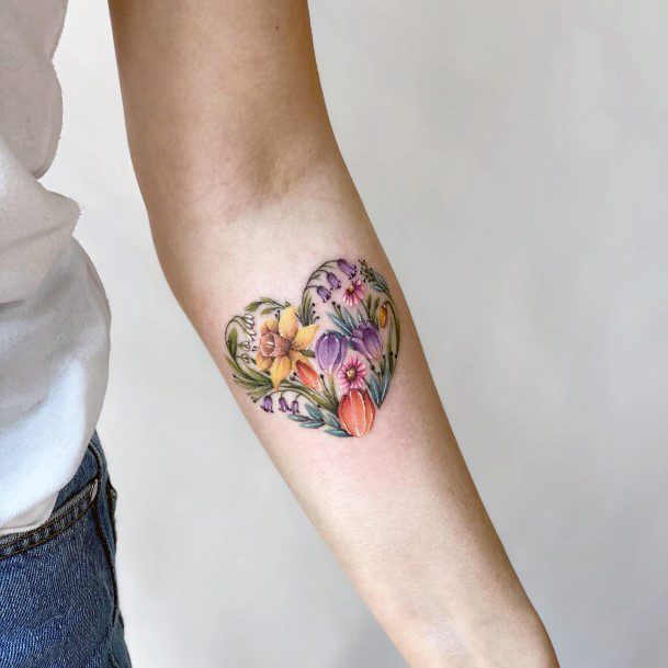 Decorative Looks For Womens Flower Heart Tattoo