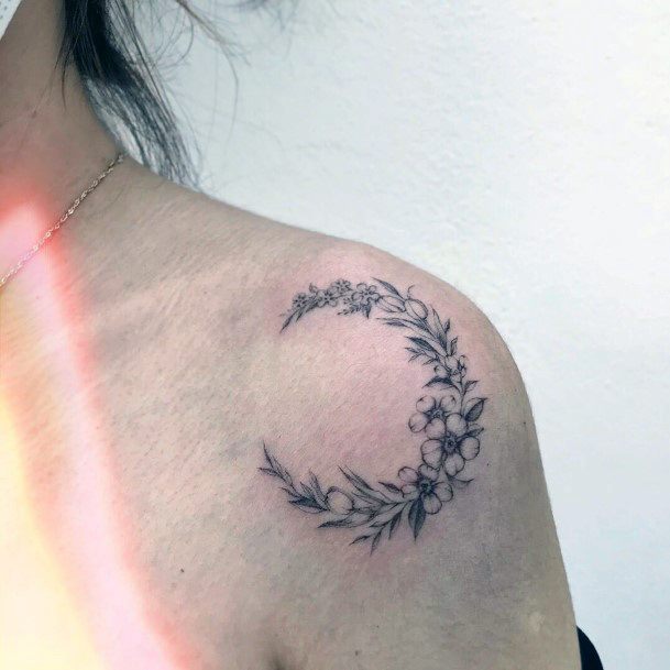 Decorative Looks For Womens Flower Moon Tattoo