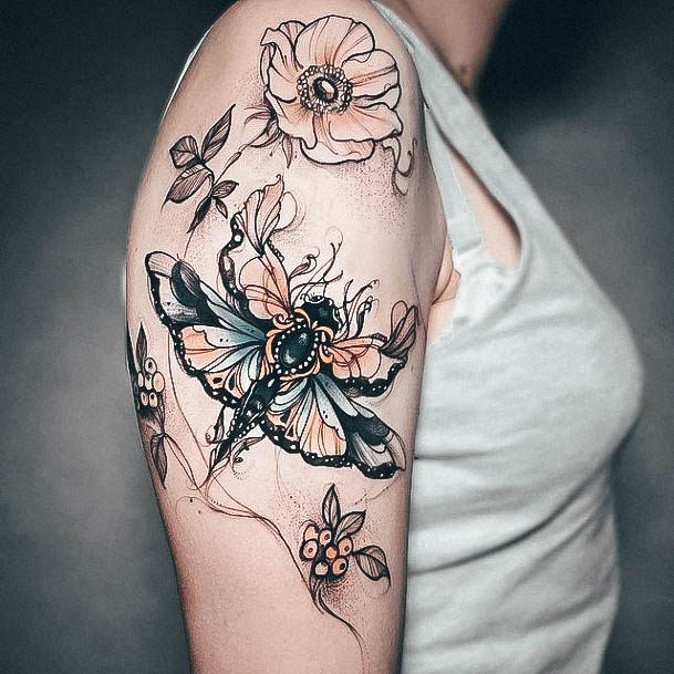 Decorative Looks For Womens Flower Shoulder Tattoo