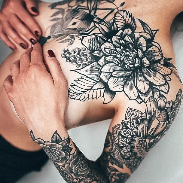 Decorative Looks For Womens Flower Sleeve Tattoo