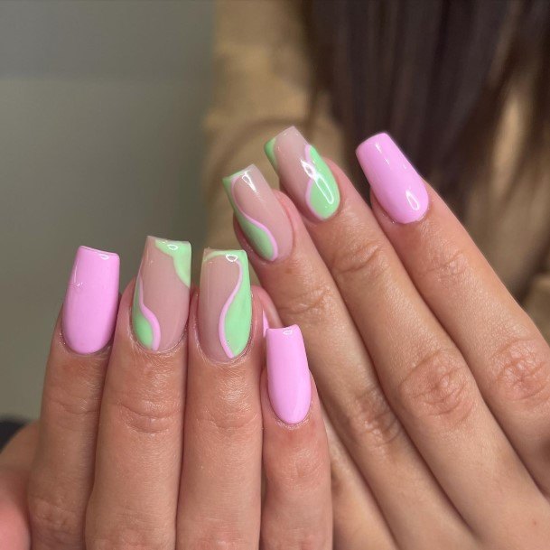 Decorative Looks For Womens Green And Pink Nail