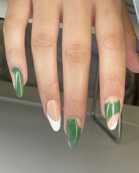 Decorative Looks For Womens Green And White Nail