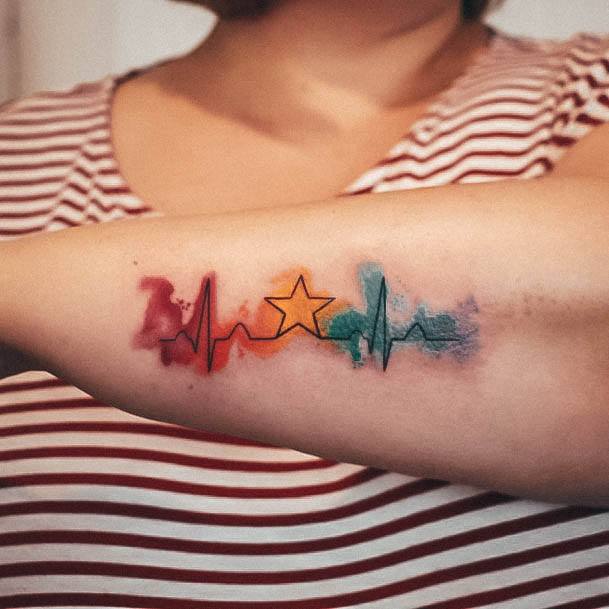 Decorative Looks For Womens Heartbeat Tattoo Watercolor