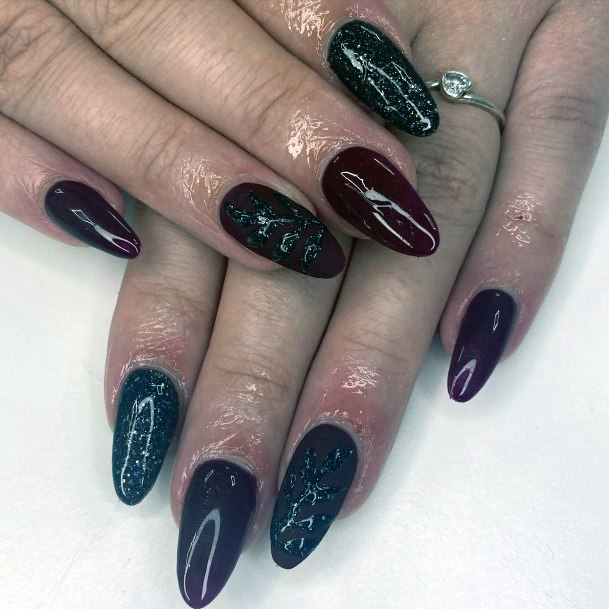 Decorative Looks For Womens Maroon And Black Nail