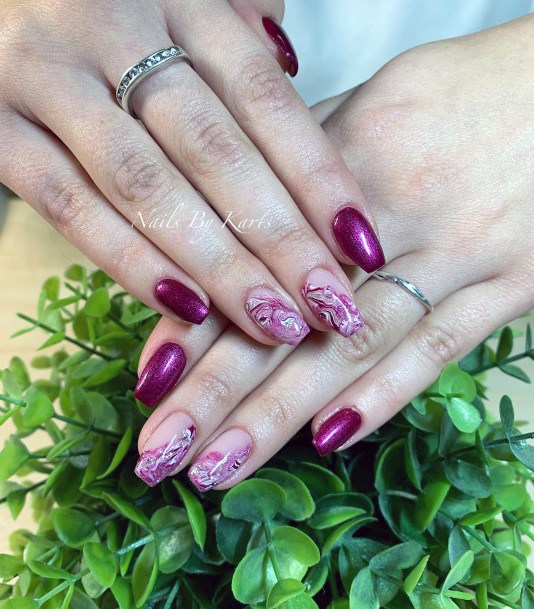 Decorative Looks For Womens Maroon And Pink Nail