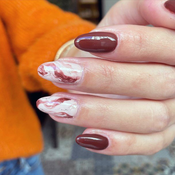 Decorative Looks For Womens Maroon White Nail