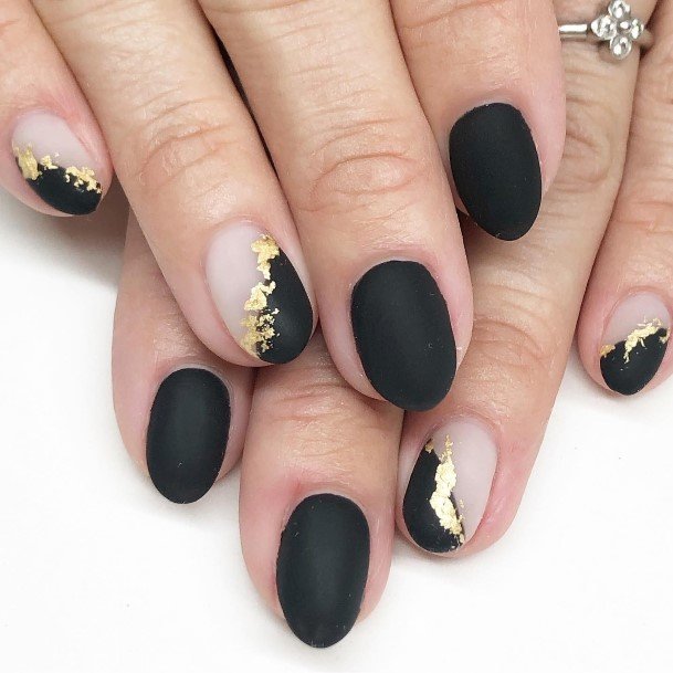 Decorative Looks For Womens Matte Black And Gold Nail