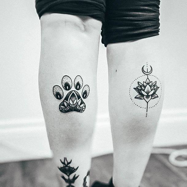 Decorative Looks For Womens Paw Print Tattoo Leg Calf Mandala