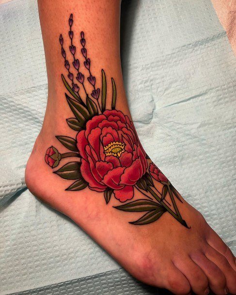 Decorative Looks For Womens Peony Tattoo Foot