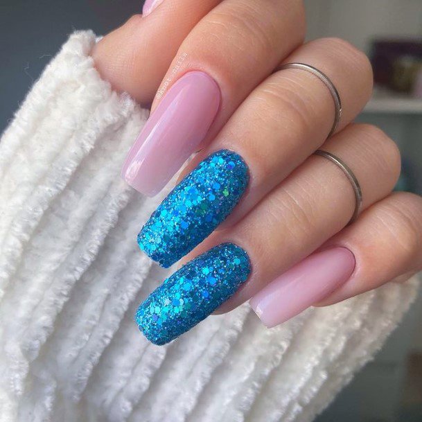 Decorative Looks For Womens Pink And Blue Nail