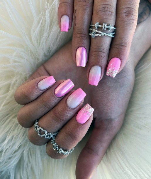 Decorative Looks For Womens Pink Ombre With Glitter Nail