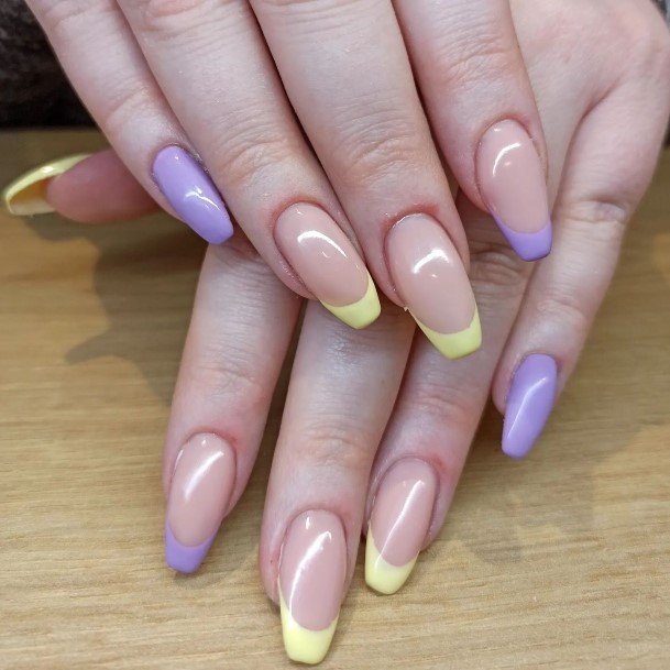 Decorative Looks For Womens Purple And Yellow Nail