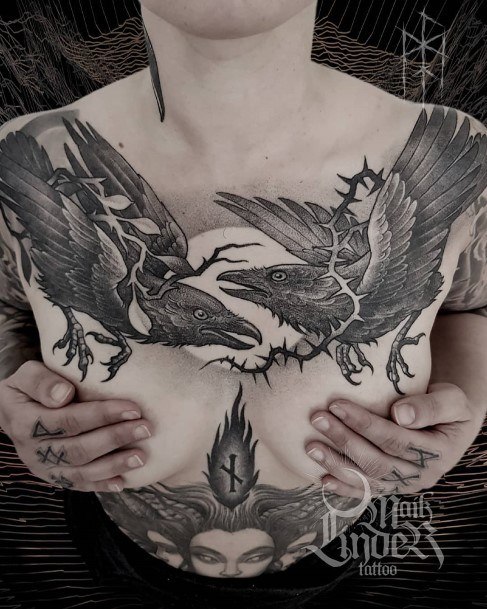 Decorative Looks For Womens Raven Tattoo Chest