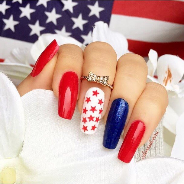Decorative Looks For Womens Red And Blue Nail