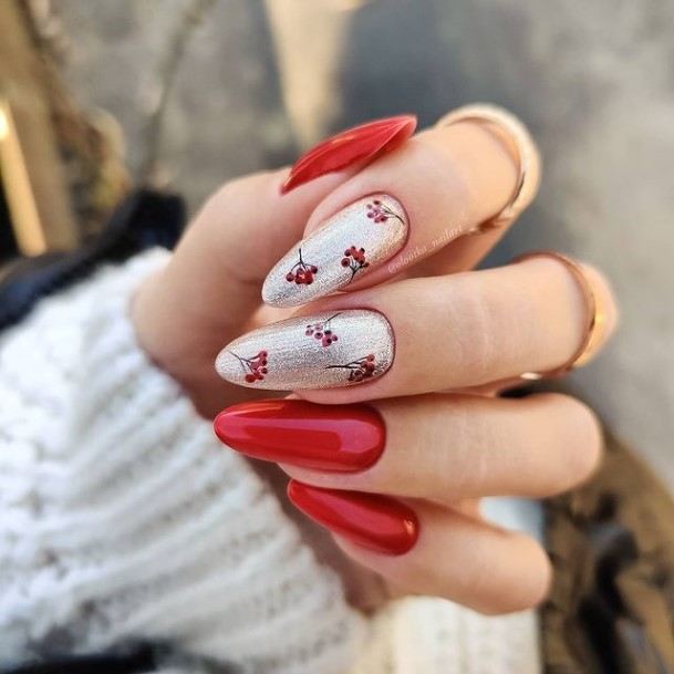 Decorative Looks For Womens Red And Grey Nail